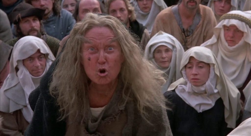 The oldest woman you have ever encountered boos in your face.